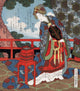Lady with Fan Standing on a Veranda Poster Print by Gakutei