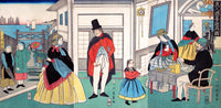 Foreigners Enjoying Lunch Poster Print by Yoshikazu, vibrant dining artwork