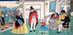 Foreigners Enjoying Lunch Poster Print by Yoshikazu, vibrant dining artwork