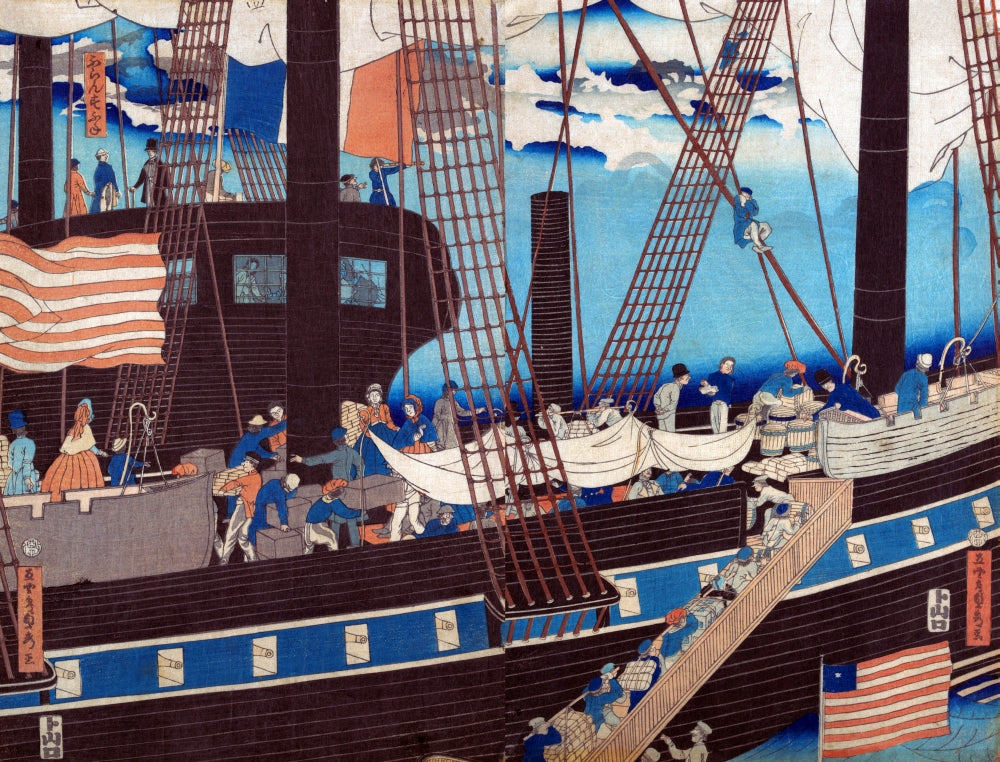 Yokohama Westerners Landing Cargo Poster Print by Sadahide, 18 x 24