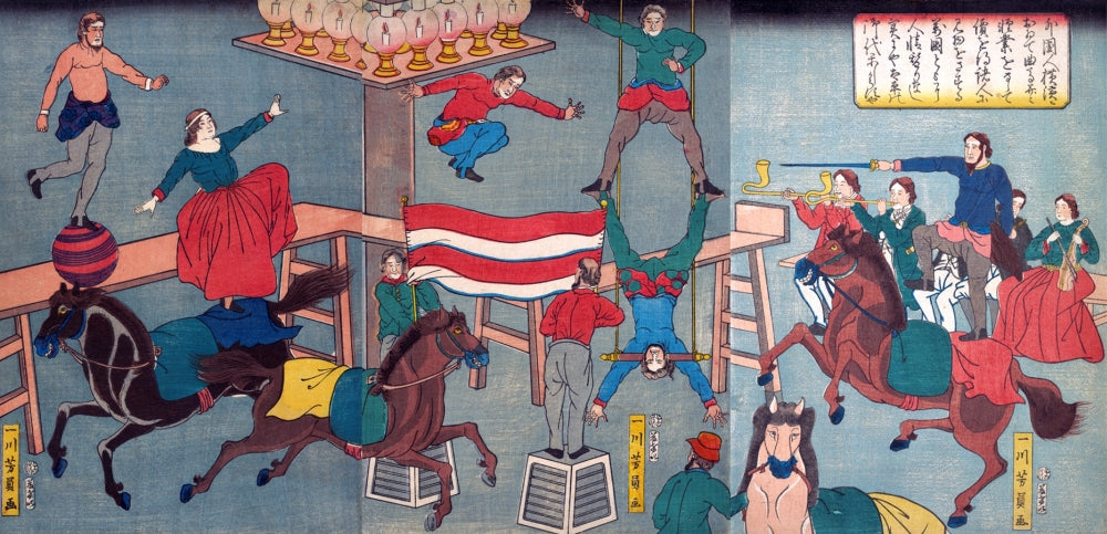 Circus in Yokohama Art Print by Yoshikazu, vibrant carnival scene.