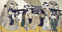 Famous Beauty Escorted by Women of Different Rank Poster Print by Toyokuni
