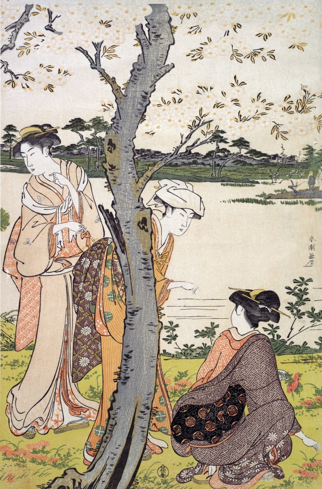 Gathering Young Flowers Poster Print by Shuncho featuring vibrant floral design.