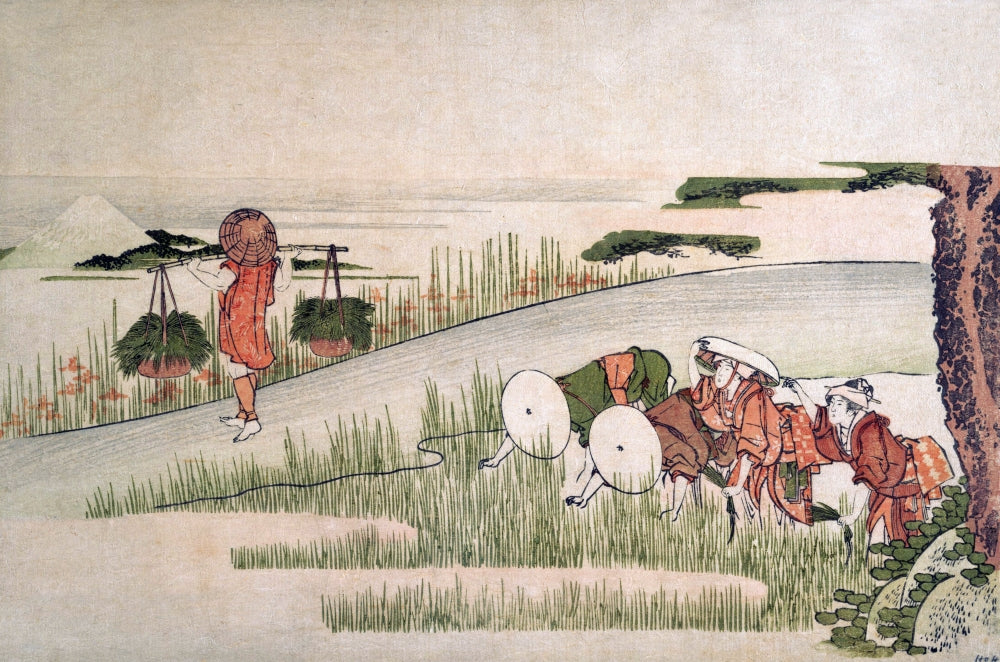 Spring in the Rice Fields Poster Print by Hiroshige, showcasing vibrant rice fields and blooming landscapes.