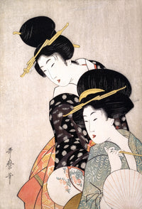 Two Women Poster Print by Utamaro showcasing Japanese art beauty