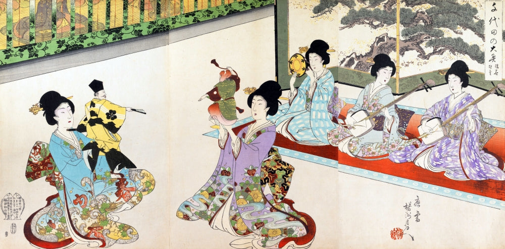 Ladies in Waiting of the Chiyoda Castle Sword Practice Poster Print by Chikanobu
