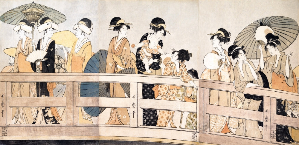 Cool Breezes Over the Bridge Poster Print by Utamaro - Tranquil nature artwork