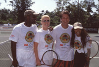 Tennis court photo print featuring James McDaniel, Cathy Lee Crosby, Daniel Baldwin, and Traci Bingham.