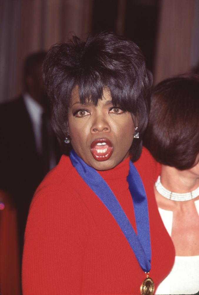 Oprah Winfrey Red Turtleneck Photo Print with Mouth Open