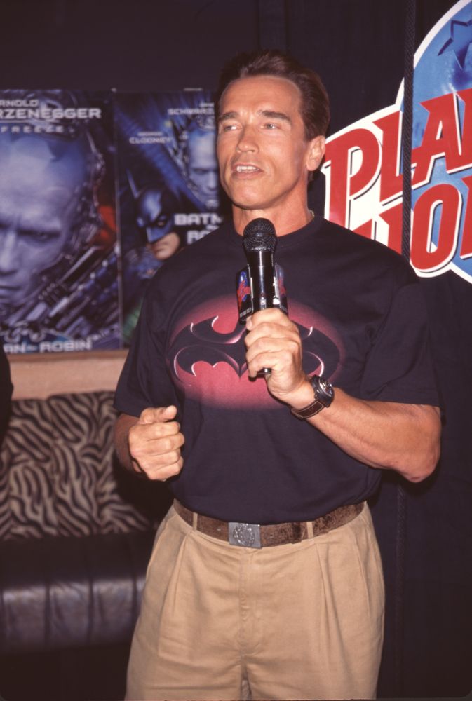 Arnold Schwarzenegger 'Batman & Robin' speaking at Planet Hollywood photo print