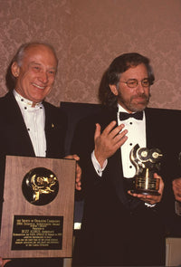 Buzz Aldrin and Steven Spielberg at an awards ceremony photo print