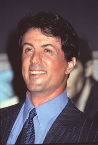 Sylvester Stallone in striped suit with blue shirt photo print