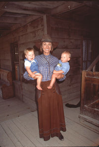 Jane Seymour with sons Kristopher and John on the set of Dr. Quinn Medicine Woman photo print.