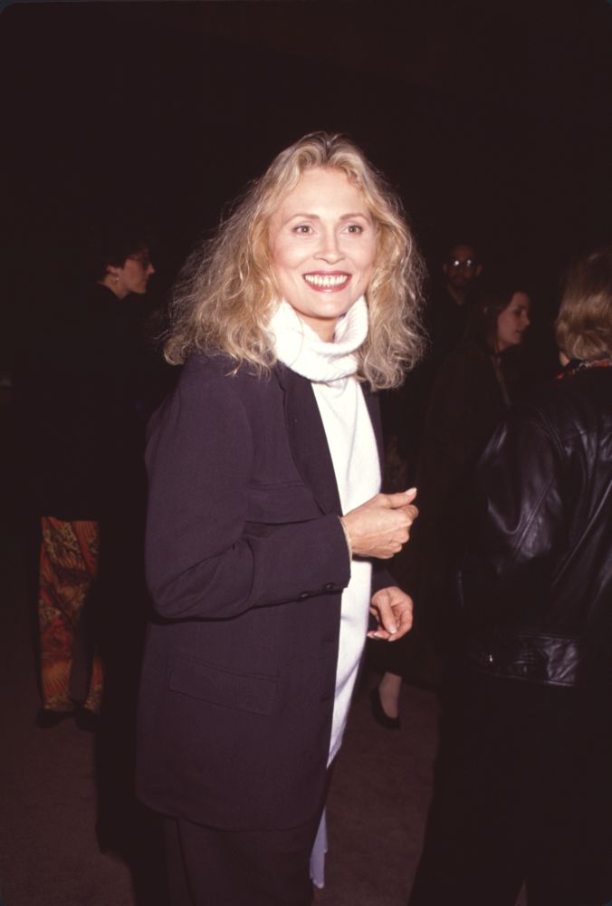Faye Dunaway photo print in white turtleneck, classic Hollywood style.