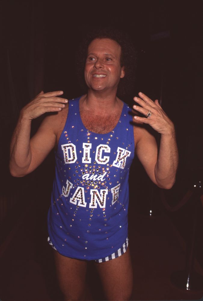 Richard Simmons in blue tank top and striped shorts photo print