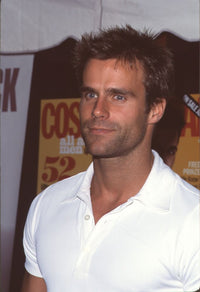 Cameron Mathison photo print in white polo shirt, stylish portrait photography.