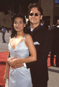 Constance Marie in a blue gown with Kent Katich at the 1998 Alma Awards Photo Print