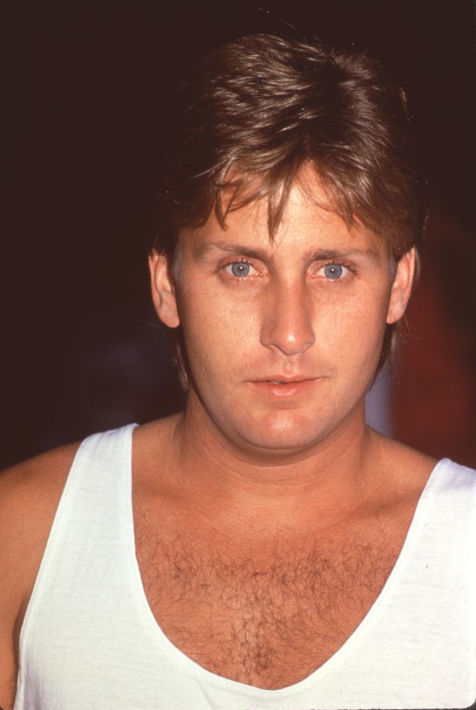 Emilio Estevez closeup photo print in white tank top.