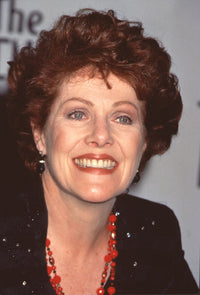 Lynn Redgrave close-up photo print in black sequin top and red necklace