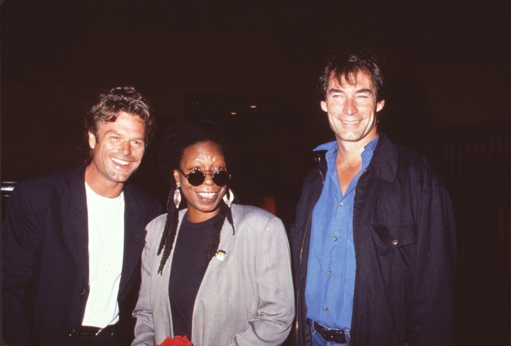 Harry Hamlin, Whoopi Goldberg, and Timothy Dalton at 'Sarafina!' premiere photo print