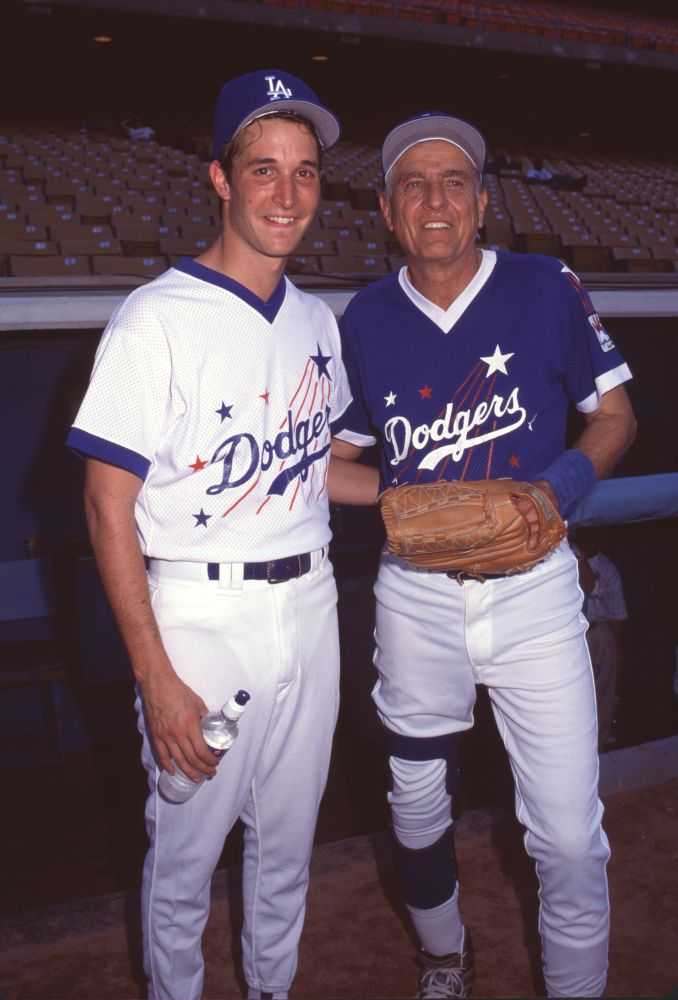 Noah Wyle and Garry Marshall in Dodger uniforms at Hollywood All Star Game photo print