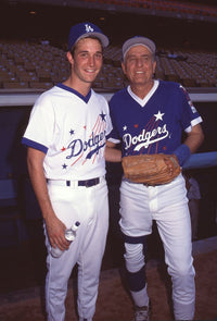 Noah Wyle and Garry Marshall in Dodger uniforms at Hollywood All Star Game photo print