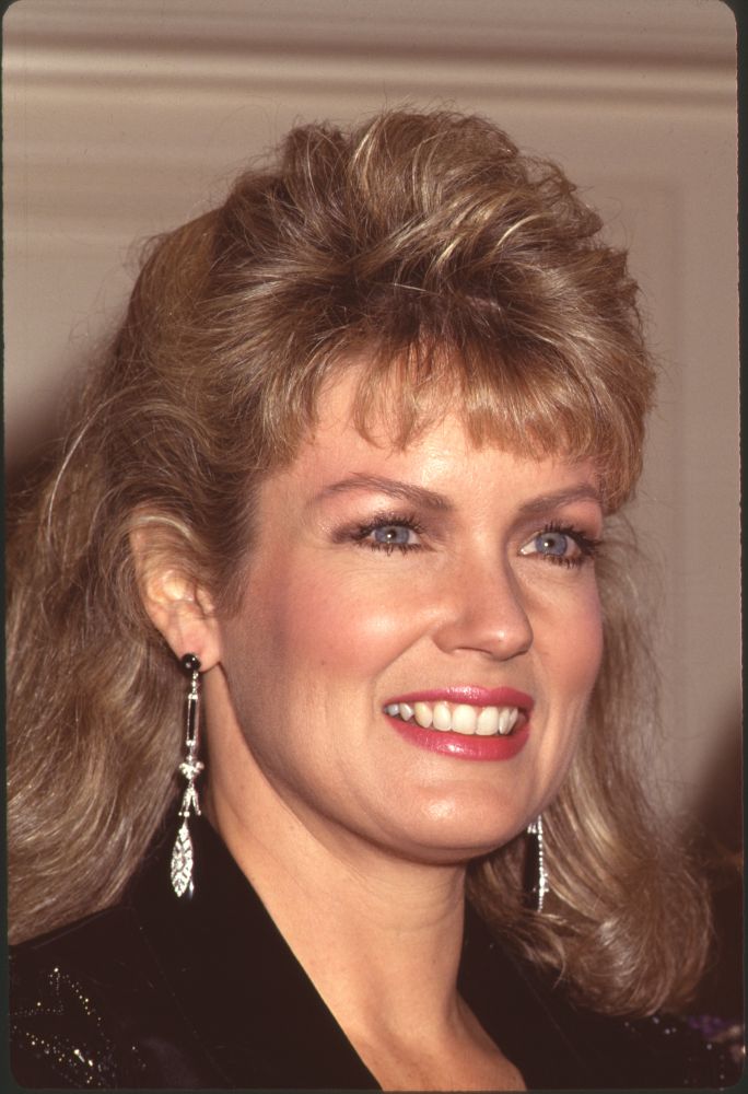 Mary Hart close-up photo print with long silver earrings