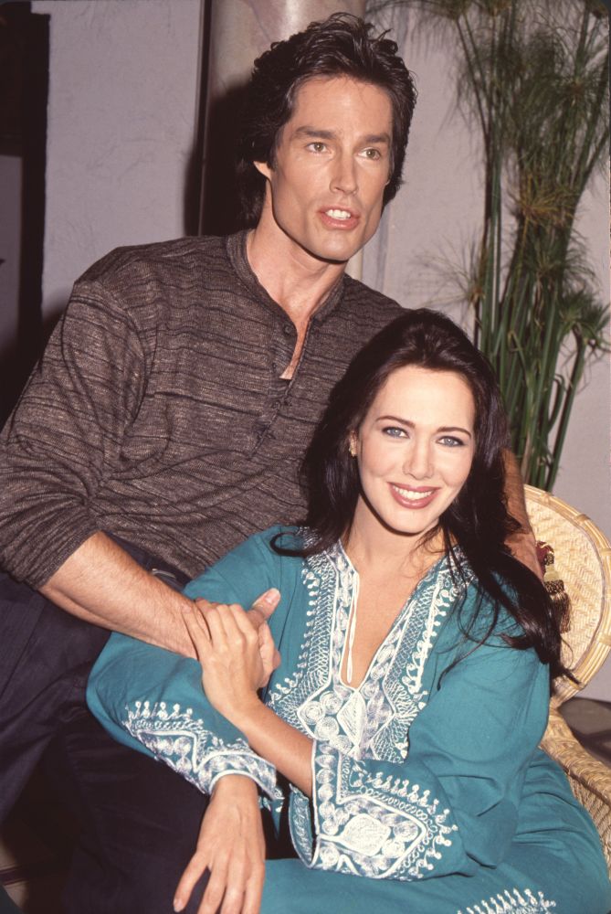 Ronn Moss and Hunter Tylo on set of The Bold and the Beautiful photo print.