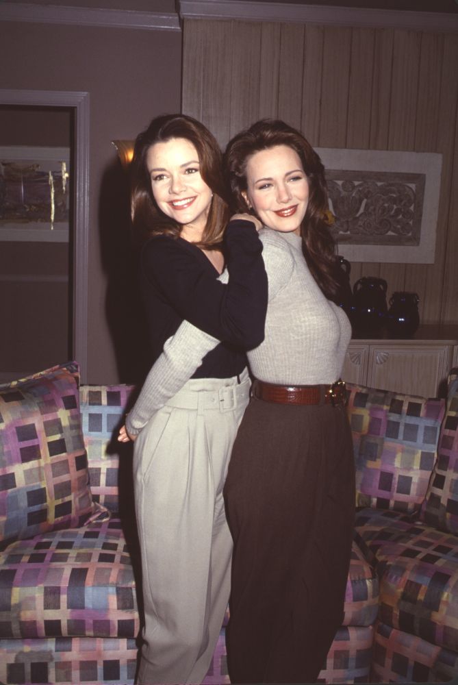 Bobbie Eakes hugging Hunter Tylo on set of The Bold and the Beautiful photo print
