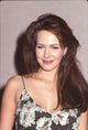 Hunter Tylo close-up photo print in black and floral dress at Bold & Beautiful Fan Club Luncheon