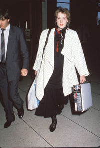 Meryl Streep shopping in a black dress and white checkered jacket photo print.