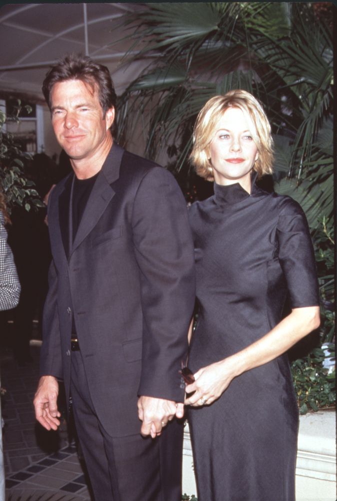 Dennis Quaid and Meg Ryan in black outfits at Women in Hollywood lunch photo print.