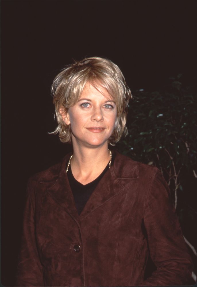 Meg Ryan close-up photo print in a brown jacket, capturing her charming smile.
