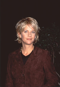 Meg Ryan close-up photo print in a brown jacket, capturing her charming smile.