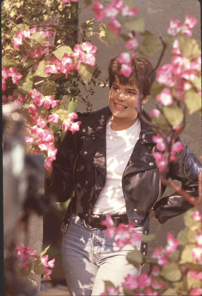 Colleen Dion Through Flowers in Leather Jacket Photo Print
