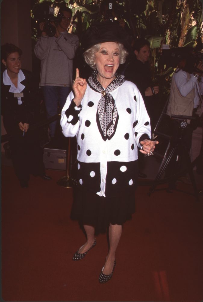 Phyllis Diller in black and white polka dot outfit - photo print