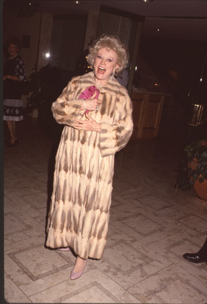 Phyllis Diller in a Long Brown Fur Coat Photo Print
