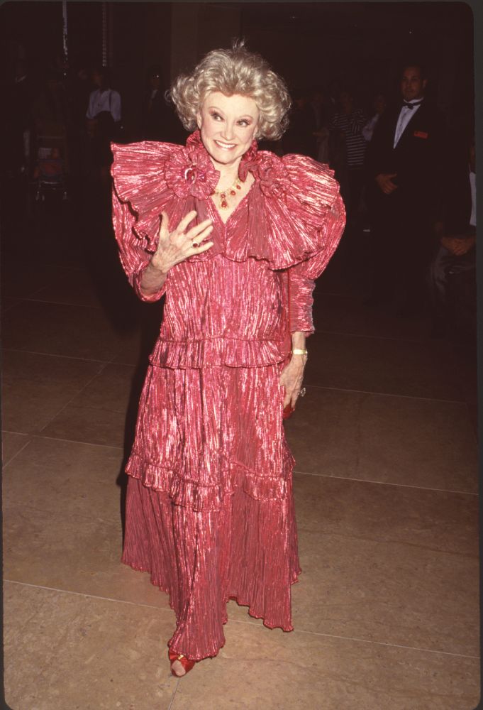 Phyllis Diller in a pink ruffled dress photo print