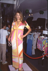 Shari Bedard in pink and yellow dress at the Pucci Party photo print.
