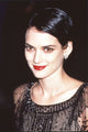 Winona Ryder close-up photo print in black sheer sequin dress at the Vanity Fair Oscar Party.