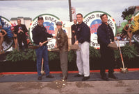 Bruce Willis, Demi Moore, Arnold Schwarzenegger, and Sylvester Stallone at Planet Hollywood groundbreaking ceremony photo print.