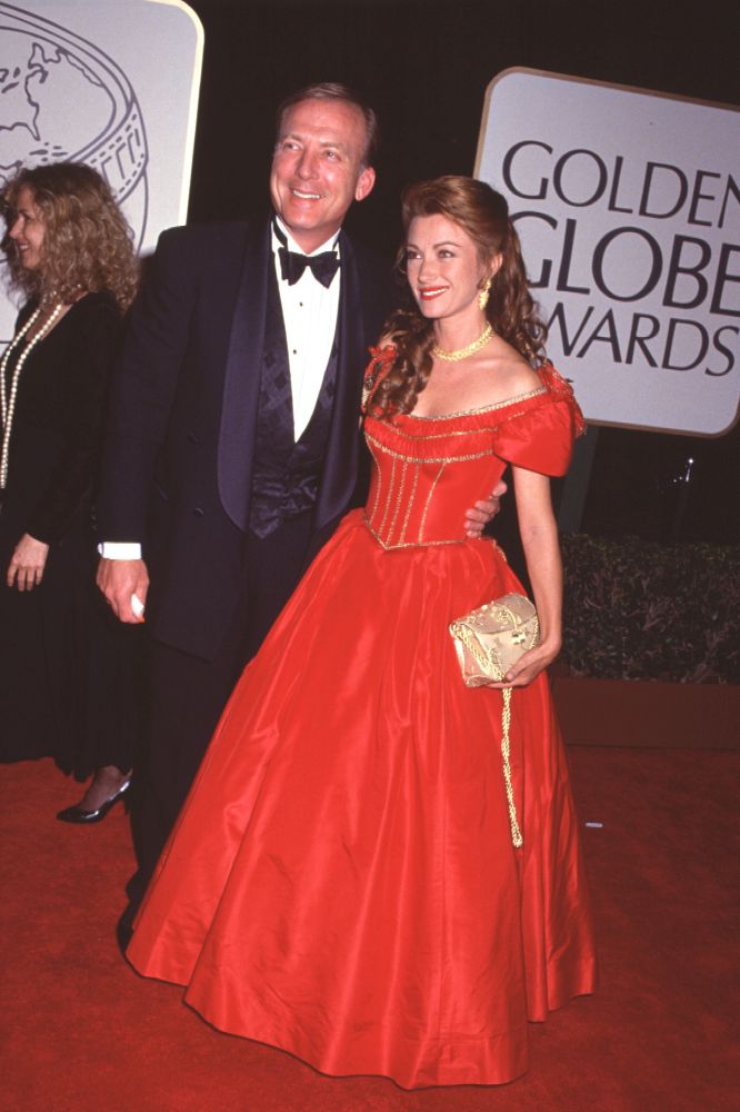 James Keach in tuxedo and Jane Seymour in red gown at the 51st Golden Globes photo print.