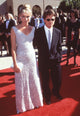Tracy Pollan in white beaded gown with Michael J. Fox at 50th Emmy Awards photo print.