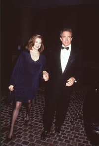Annette Bening in black long sleeve dress and Warren Beatty in tuxedo photo print.