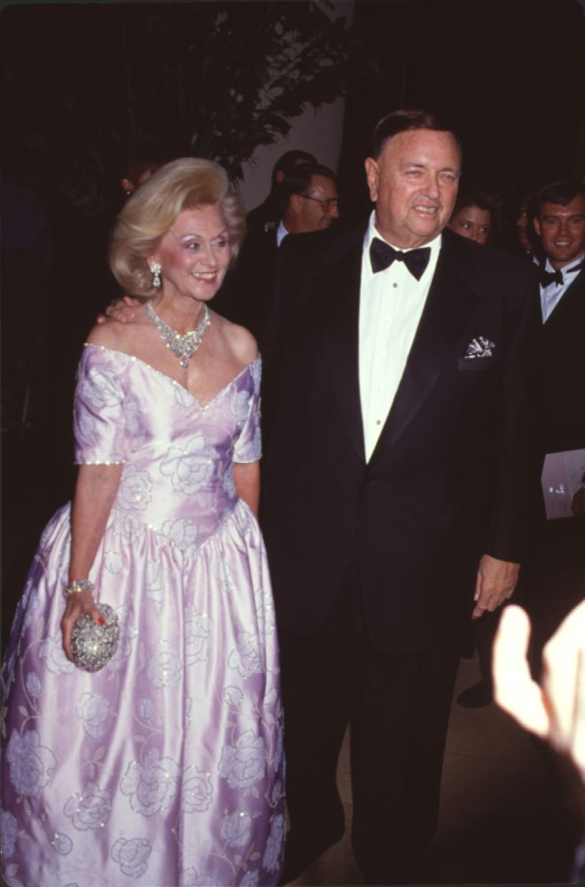Barbara Davis in pink gown and Marvin Davis in tuxedo at 1992 Carousel of Hope Ball photo print.