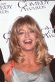Goldie Hawn close-up photo print in green silk top with red ribbon pin
