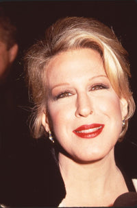 Bette Midler close-up photo print featuring red lipstick.