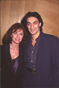Jacqueline Bisset in black blazer with Emin Boztepe in black suit at Mandela De Klerk Writers Guild event photo print.
