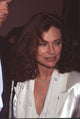 Close-up photo print of Jacqueline Bisset in a white silk top at Beaver Hills Hotel.