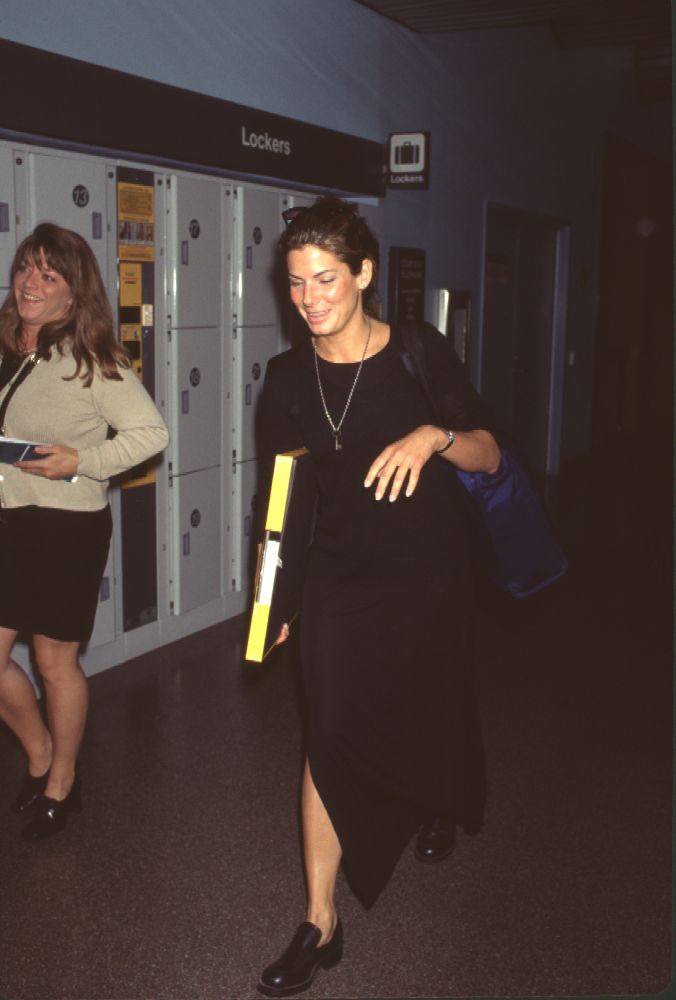 Sandra Bullock in elegant black long sleeve dress photo print.